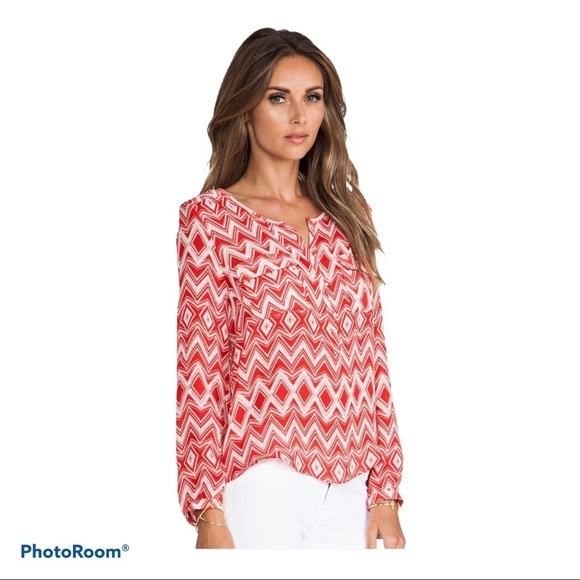 Parker Tops - PARKER Marissa Blouse in Silk Crimson Geo Long Sleeve Sz M